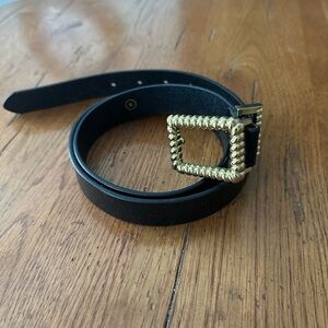 J. Crew Black Leather Belt with Gold Accents M